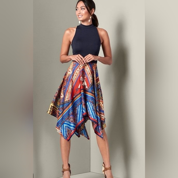 VENUS Navy Multi Handkerchief Hem Dress SIZE XS - Picture 1 of 5